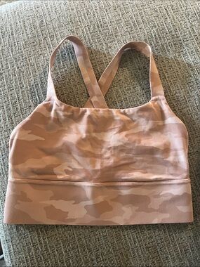 Athleta Women's Pink Camo Sports Bra - Supportive Strappy Back